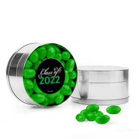 Green Graduation Script Small Gold Plastic Tin with Just Candy Green Jelly Beans