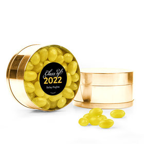 Personalized Yellow Graduation Script Small Gold Plastic Tin with Just Candy Yellow Jelly Beans