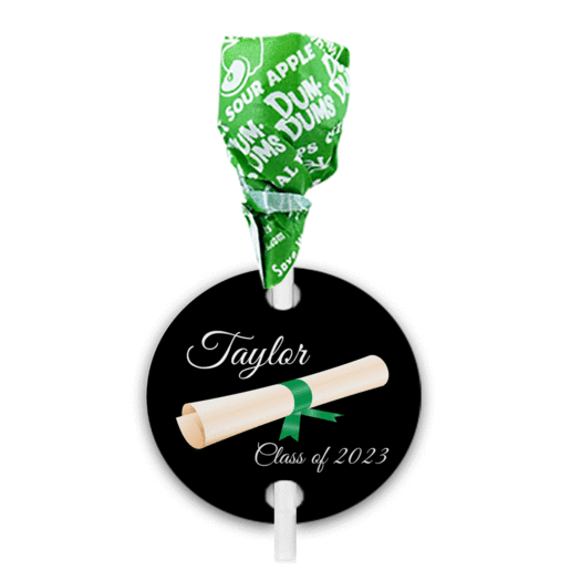 Personalized Graduation Scroll Dum Dums with Gift Tag (75 pops)