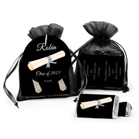 Personalized Graduation Black Diploma Hershey's Miniatures in XS Organza Bags with Gift Tag