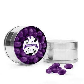 Purple Graduation Hats off Small Gold Plastic Tin with Just Candy Purple Jelly Beans