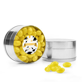 Yellow Graduation Hats off Small Gold Plastic Tin with Just Candy Yellow Jelly Beans