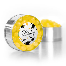 Personalized Yellow Graduation Hats off Small Gold Plastic Tin with Just Candy Yellow Jelly Beans