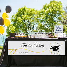 Personalized Cap and Confetti Graduation 5 Ft. Banner