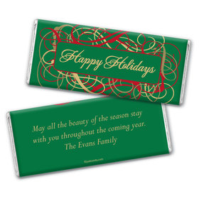 Happy Holidays Personalized Chocolate Bar Wrappers Holiday Ribbons