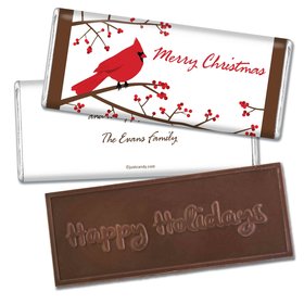 Happy Holidays Personalized Embossed Chocolate Bar Red Cardinal