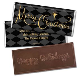 Christmas Personalized Embossed Chocolate Bar Argyle and Gold Merry Christmas