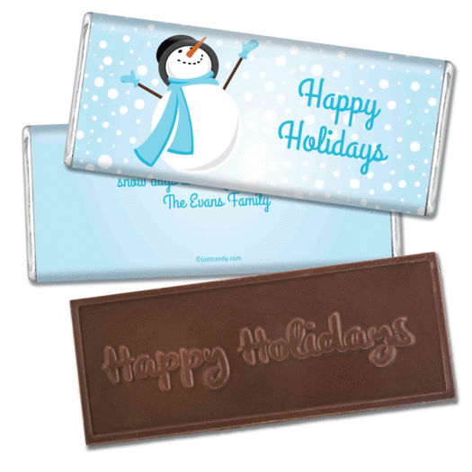 Happy Holidays Personalized Embossed Chocolate Bar Happy Holidays Frosty Snowman
