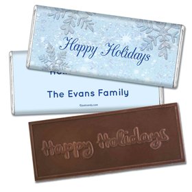 Happy Holidays Personalized Embossed Chocolate Bar Classic Snowflakes Happy Holidays