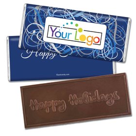 Happy Holidays Personalized Embossed Chocolate Bar Winter Scrolls with Business Logo
