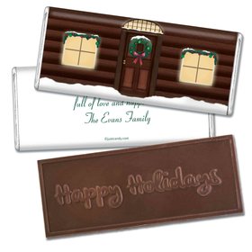 Happy Holidays Personalized Embossed Chocolate Bar Log Cabin Holiday Home