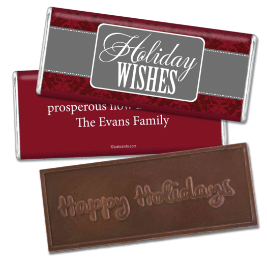 Happy Holidays Personalized Embossed Chocolate Bar Baroque Pattern Holiday Wishes
