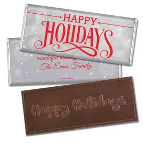 Happy Holidays Personalized Embossed Chocolate Bar Happy Holidays Snowy Scroll