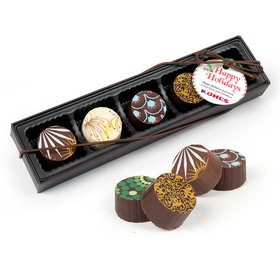 Personalized Happy Holidays Add Your Logo Gourmet Belgian Chocolate Truffle Gift Box (5 Truffles)