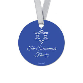 Personalized Round Hanukkah Simple Star of David Favor Gift Tags (20 Pack)