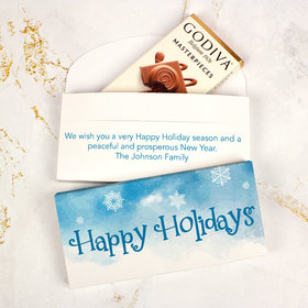 Deluxe Personalized Christmas Frosty Watercolor Godiva Chocolate Bar in Gift Box