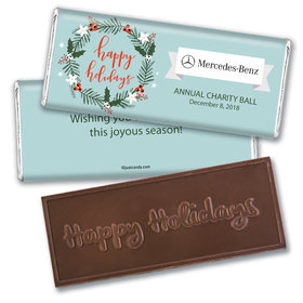 Personalized Happy Holidays Decorative Wreath Add Your Logo Embossed Chocolate Bar & Wrapper