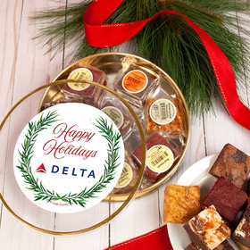 Personalized Happy Holidays Winter Greenery Add Your Logo Tin with Brownies (approx 8 pcs)