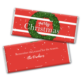 Personalized Christmas Snowy Wreath Chocolate Bar & Wrapper