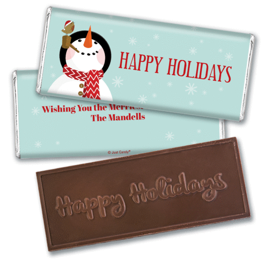 Personalized Happy Holidays Snowman Embossed Chocolate Bar
