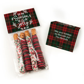 Personalized Christmas Tis the Season Belgian Chocolate Covered Pretzel Sticks (4pcs)