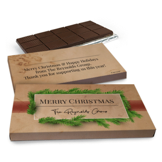 Deluxe Personalized Christmas Brown Paper Packages Chocolate Bar in Gift Box (3oz Bar)