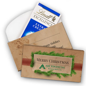 Deluxe Personalized Christmas Brown Paper Package with Logo Lindt Chocolate Bar in Gift Box (3.5oz)