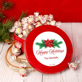 Personalized Christmas Poinsettia Tin with Lindt Truffles (approx 45 pcs)