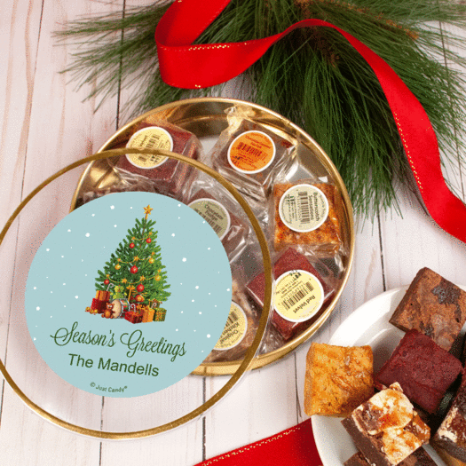 Personalized Christmas Season's Greetings Tin with Brownies (approx 8 pcs)