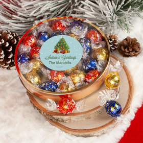 Personalized Christmas Season's Greetings Large Plastic Tin with Lindt Truffles (24pcs)