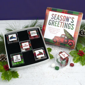 Personalized Christmas Cozy Plaid Premium Gift Box with 5 JUST CANDY® favor cubes