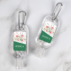 Personalized Hand Sanitizer with Carabiner Christmas 1 fl. oz bottle - Happy Holidays Trees