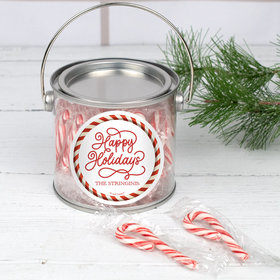 Personalized Christmas Happy Holiday Swirls Candy Cane Paint Can