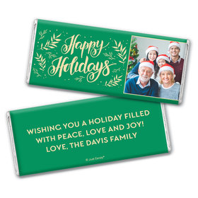 Personalized Happy Holidays Festive Leaves Chocolate Bar & Wrapper