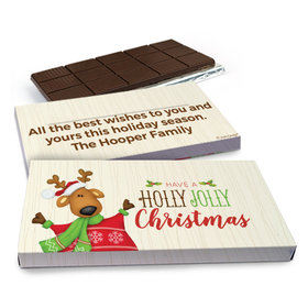 Deluxe Personalized Christmas Holly Jolly Reindeer Chocolate Bar in Gift Box (3oz Bar)