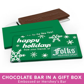 Deluxe Personalized Christmas Holiday Snowflakes Chocolate Bar in Gift Box