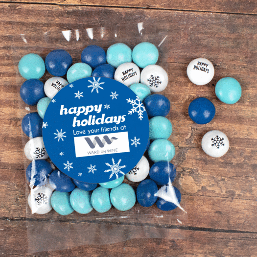 Personalized Christmas Snowflake Flurry Add Your Logo Candy Bag with JC Chocolate Minis