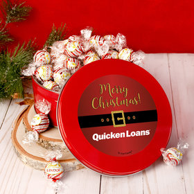 Personalized Christmas Add Your Logo Santa Buckle Tin with Lindt Truffles (approx 45 pcs)