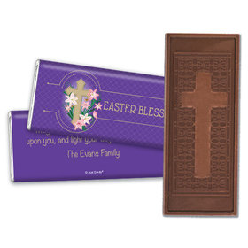 Easter Personalized Embossed Cross Chocolate Bar Oval Cross with Lilies