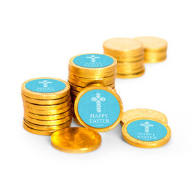 Easter Blue Cross Chocolate Coins with Stickers (84 Pack)
