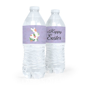 Personalized Easter Floral Bunny Water Bottle Sticker Labels (5 Labels)