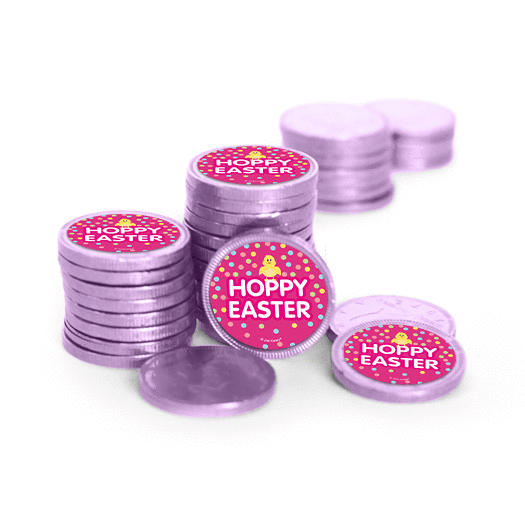Easter Pink Chick Chocolate Coins with Stickers (84 Pack)