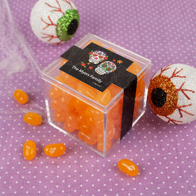 Personalized Halloween Festive Sugar Skulls JUST CANDY® favor cube with Jelly Belly Jelly Beans