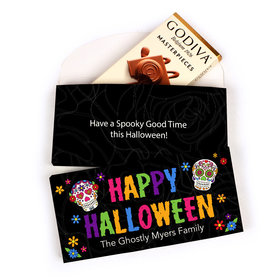 Deluxe Personalized Halloween Festive Sugar Skull Godiva Chocolate Bar Gift Box