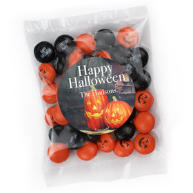 Personalized Halloween Pumpkin Greetings Candy Bag with JC Minis Milk Chocolate Gems