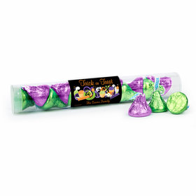 Personalized Halloween No Tricks Just Treats Gumball Tube with Spooky Foiled Hershey's Kisses