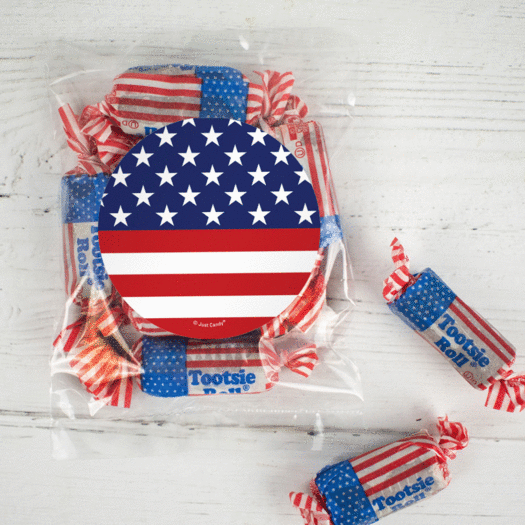 Patriotic Flag Candy Bags with Tootsie Roll Stars & Stripes Midgees
