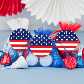 Independence Day Stars & Stripes Milk Chocolate Kisses in Organza Bags with Gift Tag (3 Pack)