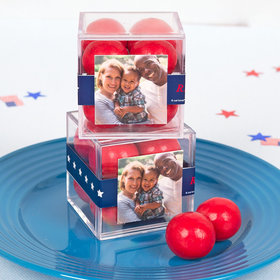 Personalized 4th of July JUST CANDY® favor cube with Premium Malted Milk Balls