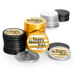 New Year's Eve Gold Stripe Milk Chocolate Black, Silver, & Gold Coins (84 Pack)
